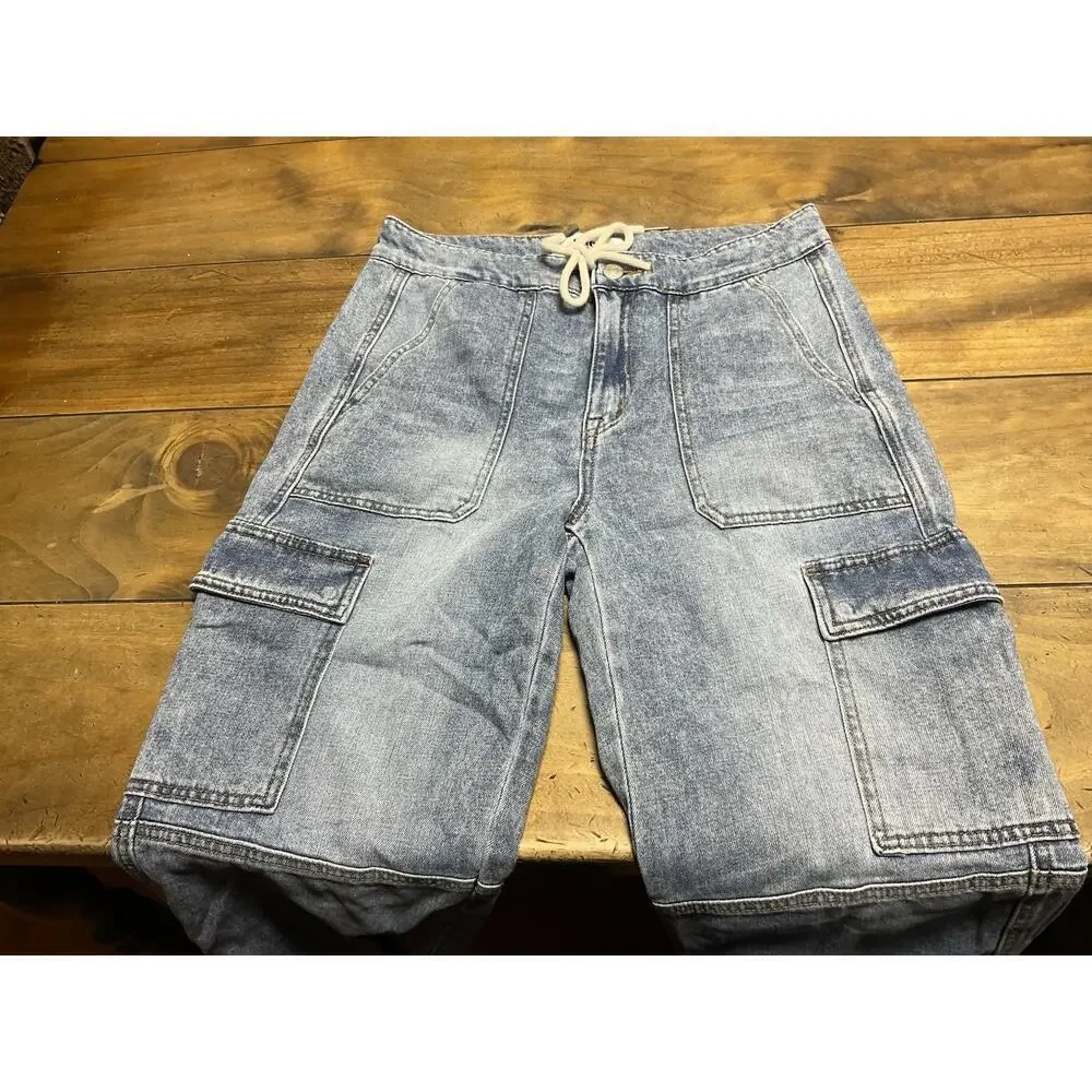Mica Denim Cargo Jeans Womens Medium Blue Stone Washed Baggy Jogger Ankle Skater - Picture 3 of 10